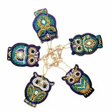Keyring set, consisting of 5 pendants, motif owl, painting set complete with rhinestones