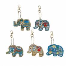 Keyring set, consisting of 5 pendants, motif elephants, painting set complete with rhinestones
