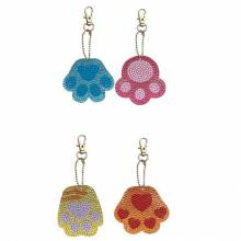 Keyring set, consisting of 4 pendants, motif paw, painting set complete with stones