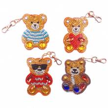 Keyring set, consisting of 4 pendants, motif teddy bear, painting set complete with rhinestones