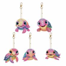 Keyring set, consisting of 5 pendants, motif turtle, painting set complete with rhinestones