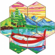 Coasters, 7 pieces with storage rack, Boat on plywood board, round