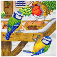 Diamond Painting picture stretched on a wooden stretcher, Hungry Birds, round diamonds, approx. 30x30cm, full picture