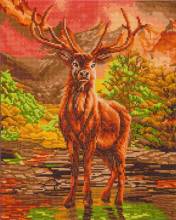 Crystal Art Kit, auf Keilrahmen gespannt, River Stag, runde Steine, ca. 50x40cm, Vollbild