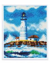 Diamond Painting picture with picture frame, lighthouse, round diamonds, approx. 21x25cm, full picture