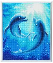 Diamond Painting picture with picture frame, dancing dolphins, round diamonds, approx. 21x25cm, full picture
