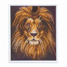 Diamond Painting Bild mit Bilderrahmen, Lion / Löwe, runde Diamanten, ca. 21x25cm, Teilbild