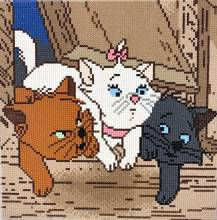 Diamond Painting picture stretched on wooden frame, Disney Aristocats, round diamonds, 30x30cm, full size picture