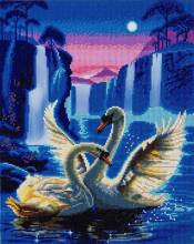 Diamond Painting Picture With Led Lighting, Swans, Round Diamonds, Approx. 50x40cm, Full Picture