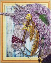 Diamond Painting Bild auf Keilrahmen gespannt, Einhorn, runde Strass Diamanten, ca. 50x40cm, Teilbild