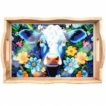 Tray for painting, Cow, approx. 18.3x30cm, painting set complete with round Rhinestone & special stones