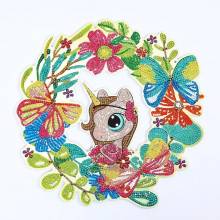 Door wreath, unicorn, approx. 30x30cm, 9mm thickness, rhinestones & special stones