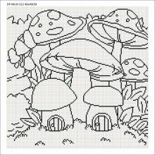 Canvas with motif (without stones) Mushroom Village, 40x40cm, for square stones, full screen