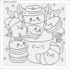 Canvas with motif (without stones) Sweet Breakfast, 40x40cm, for round stones, full screen