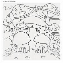 Canvas with motif (without stones) Mushroom Village, 40x40cm, for round stones, full screen