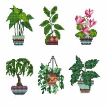 Diamond Painting Tiny-Bilder, Pflanzen, eckige Steine, 6 Bilder á 12x17cm, 19 Farben, Teilbild