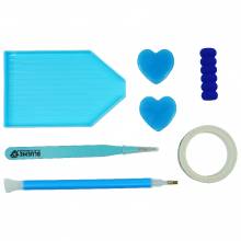 Tool-Set blau, Stift, Wachs, Pinzette, Washi Tape, Stifthalter, Aufsätze, Schälchen mit Schüttöffnung