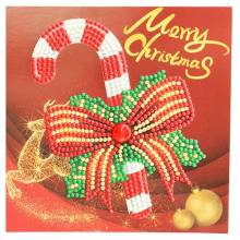 Christmas Card Candy Cane with Bow, Painting Set Complete with Round Stones