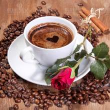 Diamond Painting Bild, Kaffeetasse mit Rose, 60x60cm, 40 Farben, eckige Steine, Vollbild