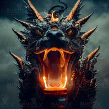 Midjourney A.i Art - Dragon, 70x70cm, 50 Farben, runde Steine, Vollbild