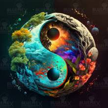 Midjourney A.i Art - Yin & Yang, 70x70cm, 50 colours, round stones, full image