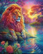 Diamond Painting picture, Colourful lion, round stones, 70x90cm, 70 colours, full picture