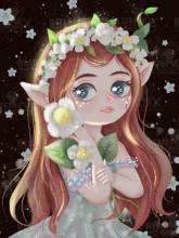 Diamond Painting picture, Flower Fairy, square stones, 46 colours incl. AB and glow stones, 49x66cm, full picture