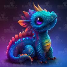 Diamond Painting picture, blue dragon baby, square stones, 50 colours, 60x60cm, full picture