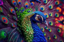 Diamond Painting picture, noble peacock, round stones, 50x75cm, 63 colours, 4 AB, full picture