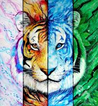 Jonna Hyttinen, Element Tiger, Einteiler, runde Steinchen, ca. 75x70cm, 100 Farben, Vollbild