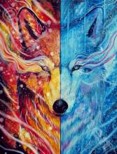 Jonna Hyttinen, Fire and Ice Wolf, eckige Steine, ca. 60x80cm, 65 Farben, Vollbild